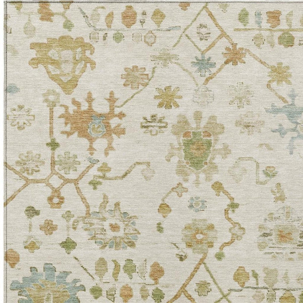 HomeRoots 10' Ivory and Gold Floral Washable Area Rug - Elegant, Durable Design for Indoor/Outdoor Spaces 626223