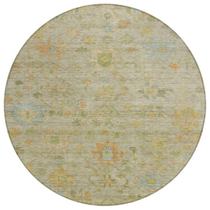 HomeRoots 8' Round Floral Area Rug in Khaki & Beige - Washable, Stain-Resistant Design for Indoor/Outdoor Use 626226