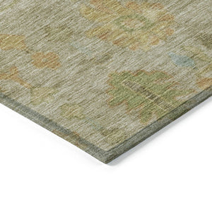 HomeRoots 8' Round Floral Area Rug in Khaki & Beige - Washable, Stain-Resistant Design for Indoor/Outdoor Use 626226