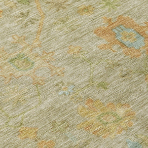 HomeRoots 8' Round Floral Area Rug in Khaki & Beige - Washable, Stain-Resistant Design for Indoor/Outdoor Use 626226