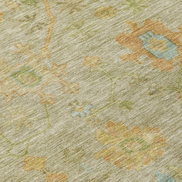 HomeRoots 8' Round Floral Area Rug in Khaki & Beige - Washable, Stain-Resistant Design for Indoor/Outdoor Use 626226