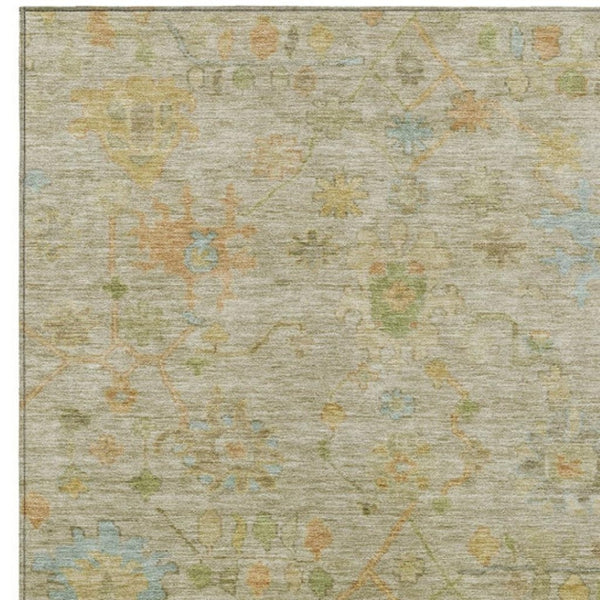 HomeRoots 8' X 10' Khaki Floral Area Rug - Washable, Stain-Resistant, Perfect for Indoor & Outdoor Use! 626227