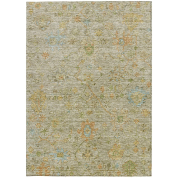 HomeRoots 9' X 12' Khaki Floral Area Rug - Washable, Durable, Indoor/Outdoor Design for High-Traffic Spaces 626228
