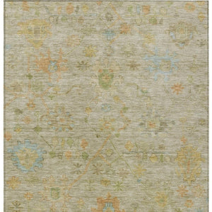 HomeRoots 9' X 12' Khaki Floral Area Rug - Washable, Durable, Indoor/Outdoor Design for High-Traffic Spaces 626228