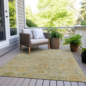 HomeRoots 9' X 12' Khaki Floral Area Rug - Washable, Durable, Indoor/Outdoor Design for High-Traffic Spaces 626228