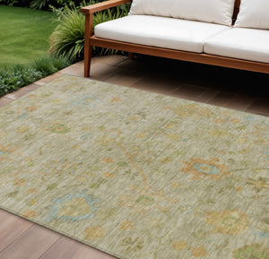 HomeRoots 10' Elegant Khaki and Beige Floral Washable Area Rug for Indoor & Outdoor Spaces - Durable & Stylish! 626229