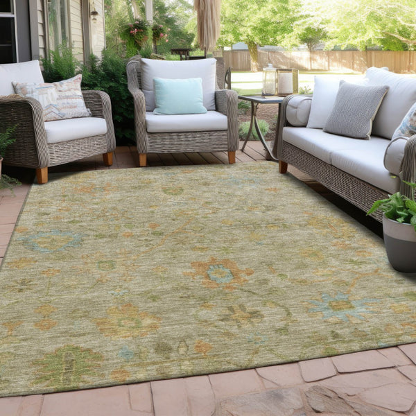HomeRoots 10' Elegant Khaki and Beige Floral Washable Area Rug for Indoor & Outdoor Spaces - Durable & Stylish! 626229
