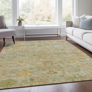 HomeRoots 10' Elegant Khaki and Beige Floral Washable Area Rug for Indoor & Outdoor Spaces - Durable & Stylish! 626229