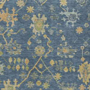 HomeRoots 5' Navy Blue and Gold Floral Indoor Outdoor Area Rug - Durable, Washable, Stylish for All Spaces 626231