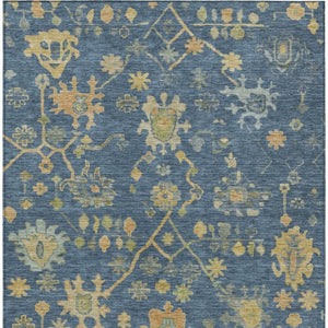 HomeRoots 5' Navy Blue and Gold Floral Indoor Outdoor Area Rug - Durable, Washable, Stylish for All Spaces 626231