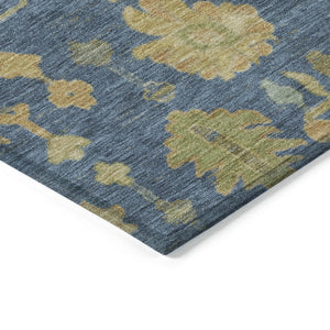 HomeRoots 8' Navy Blue and Gold Round Floral Area Rug - Washable, Durable, Perfect for Indoor & Outdoor Use! 626232