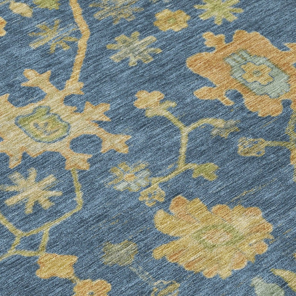 HomeRoots 8' Navy Blue and Gold Round Floral Area Rug - Washable, Durable, Perfect for Indoor & Outdoor Use! 626232