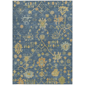 HomeRoots 8' X 10' Navy Blue and Gold Floral Area Rug - Durable, Washable, Stylish for Indoor & Outdoor Use 626233
