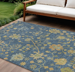 HomeRoots 8' X 10' Navy Blue and Gold Floral Area Rug - Durable, Washable, Stylish for Indoor & Outdoor Use 626233