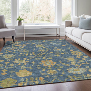 HomeRoots 8' X 10' Navy Blue and Gold Floral Area Rug - Durable, Washable, Stylish for Indoor & Outdoor Use 626233