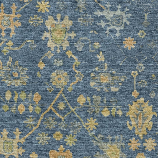 HomeRoots 9' X 12' Navy Blue and Gold Floral Area Rug – Stylish, Washable Indoor/Outdoor Design for Any Space 626234