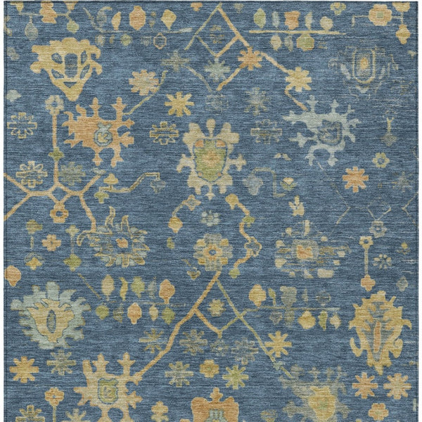 HomeRoots 10' Navy Blue and Gold Floral Area Rug - Washable, Durable, Indoor/Outdoor, Perfect for High-Traffic Spaces 626235