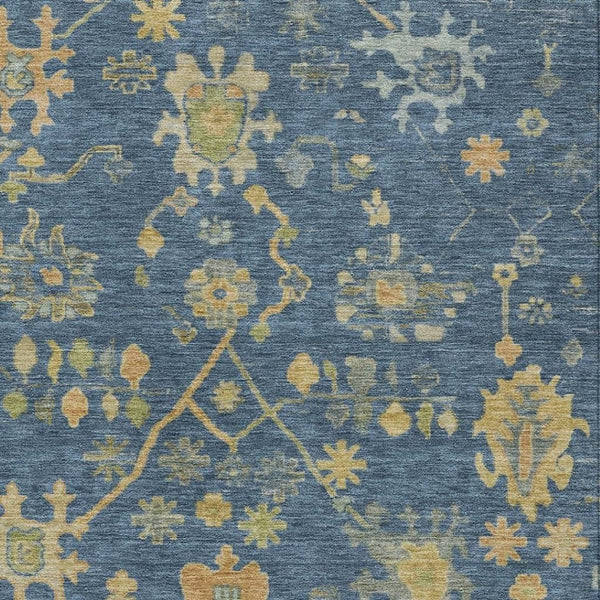 HomeRoots 10' Navy Blue and Gold Floral Area Rug - Washable, Durable, Indoor/Outdoor, Perfect for High-Traffic Spaces 626235