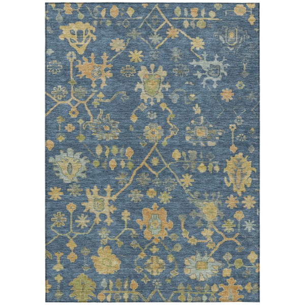HomeRoots 10' Navy Blue and Gold Floral Area Rug - Washable, Durable, Indoor/Outdoor, Perfect for High-Traffic Spaces 626235