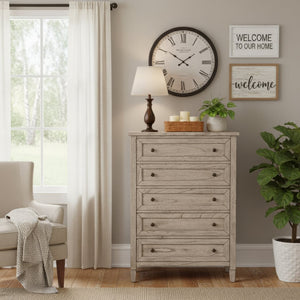 Butler Specialty Butler Flagstaff 32" W 5-Drawer Chest in Rustic Gray — Durable Mindi Wood, Soft-Close Drawers, Anti-Tip 6262449