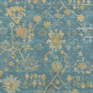 HomeRoots 5' Teal Blue and Gold Floral Area Rug - Washable, Durable Design for Indoor and Outdoor Use! 626249