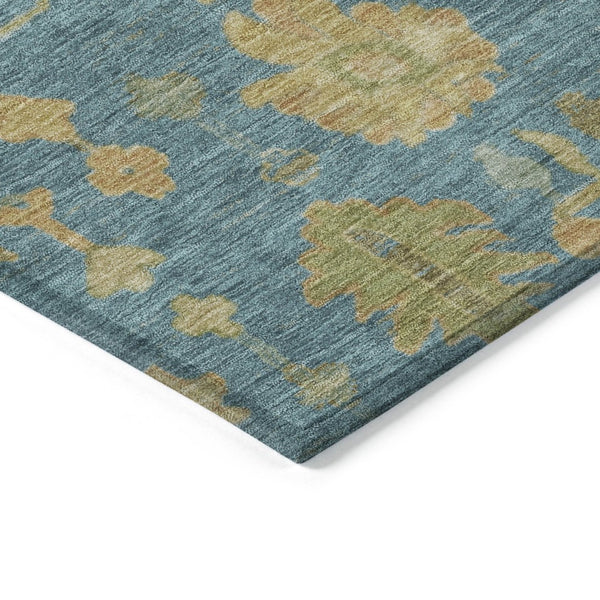 HomeRoots 5' Teal Blue and Gold Floral Area Rug - Washable, Durable Design for Indoor and Outdoor Use! 626249