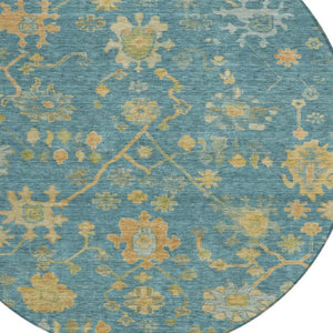 HomeRoots 8' Teal Blue & Gold Floral Area Rug - Washable, Durable, Stylish for Indoor & Outdoor Spaces 626250