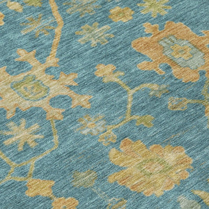 HomeRoots 8' Teal Blue & Gold Floral Area Rug - Washable, Durable, Stylish for Indoor & Outdoor Spaces 626250