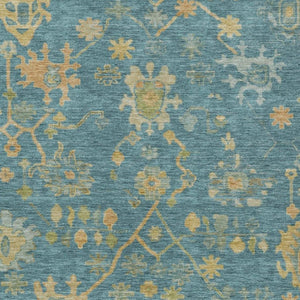 HomeRoots 8' X 10' Teal Blue and Gold Floral Area Rug - Washable, Stain-Resistant Indoor-Outdoor Decor Solution 626251