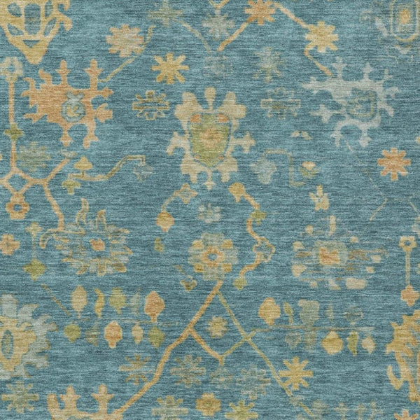 HomeRoots 8' X 10' Teal Blue and Gold Floral Area Rug - Washable, Stain-Resistant Indoor-Outdoor Decor Solution 626251