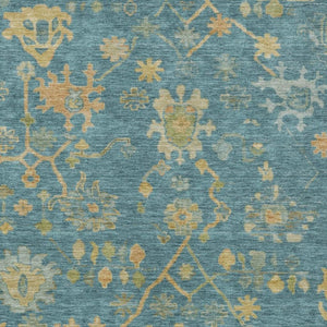 HomeRoots 10' Teal Blue and Gold Floral Washable Area Rug - Stylish Indoor/Outdoor Design for Any Space! 626253