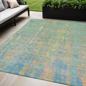 HomeRoots 5' Abstract Washable Area Rug in Teal, Blue, Yellow & Orange - Durable Indoor/Outdoor Design! 626261