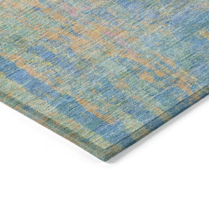 HomeRoots 5' Abstract Washable Area Rug in Teal, Blue, Yellow & Orange - Durable Indoor/Outdoor Design! 626261