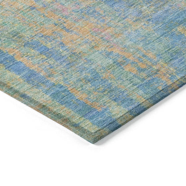 HomeRoots 5' Abstract Washable Area Rug in Teal, Blue, Yellow & Orange - Durable Indoor/Outdoor Design! 626261