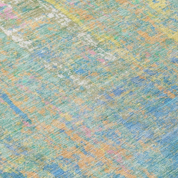 HomeRoots 5' Abstract Washable Area Rug in Teal, Blue, Yellow & Orange - Durable Indoor/Outdoor Design! 626261