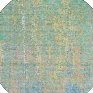 HomeRoots 8' Vibrant Teal Blue, Yellow & Orange Round Abstract Rug - Washable, Durable for Indoor/Outdoor Use 626262