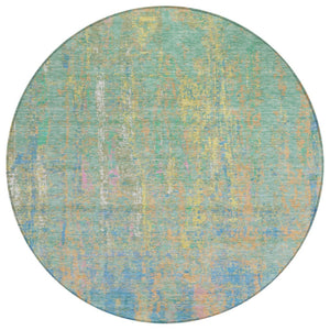 HomeRoots 8' Vibrant Teal Blue, Yellow & Orange Round Abstract Rug - Washable, Durable for Indoor/Outdoor Use 626262