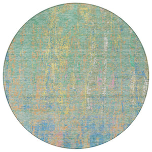 HomeRoots 8' Vibrant Teal Blue, Yellow & Orange Round Abstract Rug - Washable, Durable for Indoor/Outdoor Use 626262