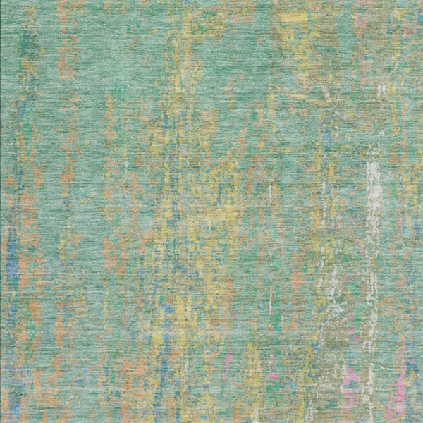 HomeRoots 8' X 10' Vibrant Teal Blue Yellow Orange Abstract Rug – Washable Indoor/Outdoor Area Essential! 626263