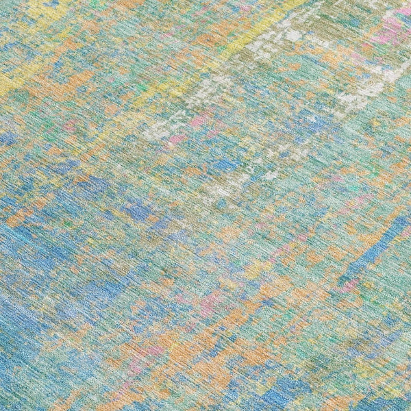 HomeRoots 10' Vibrant Teal Blue Yellow Orange Abstract Washable Area Rug for Indoor & Outdoor Use - Durable & Stylish 626265