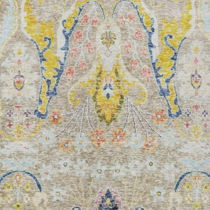 HomeRoots 5' Washable Indoor-Outdoor Floral Area Rug in Beige, Gold, and Fern Green - Durable & Stylish Design 626267