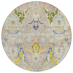 HomeRoots 8' Eye-Catching Floral Indoor Outdoor Area Rug in Beige, Gold & Fern Green – Durable & Washable! 626268