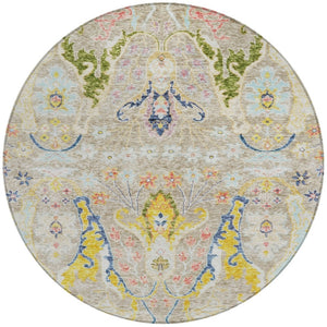 HomeRoots 8' Eye-Catching Floral Indoor Outdoor Area Rug in Beige, Gold & Fern Green – Durable & Washable! 626268