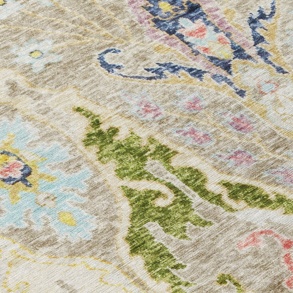 HomeRoots 8' Eye-Catching Floral Indoor Outdoor Area Rug in Beige, Gold & Fern Green – Durable & Washable! 626268