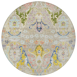 HomeRoots 8' Eye-Catching Floral Indoor Outdoor Area Rug in Beige, Gold & Fern Green – Durable & Washable! 626268