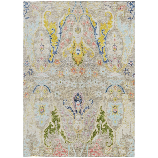 HomeRoots 9' Indoor/Outdoor Washable Floral Area Rug in Beige, Gold & Fern Green – Perfect for High-Traffic Spaces 626270