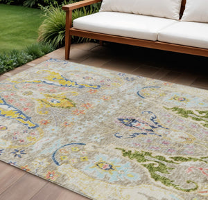HomeRoots 10' X 14' Elegant Floral Indoor Outdoor Area Rug - Durable, Machine Washable, Stain Resistant Design 626271