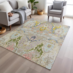 HomeRoots 10' X 14' Elegant Floral Indoor Outdoor Area Rug - Durable, Machine Washable, Stain Resistant Design 626271