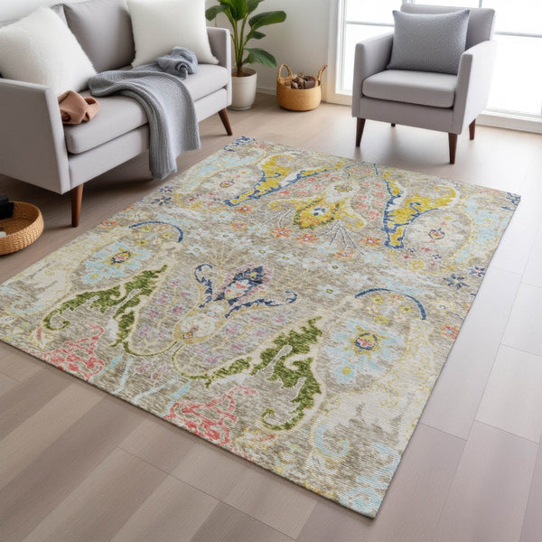 HomeRoots 10' X 14' Elegant Floral Indoor Outdoor Area Rug - Durable, Machine Washable, Stain Resistant Design 626271