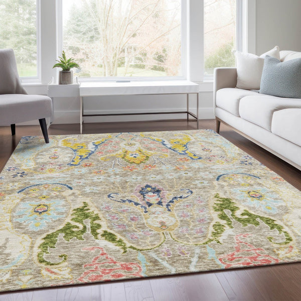 HomeRoots 10' X 14' Elegant Floral Indoor Outdoor Area Rug - Durable, Machine Washable, Stain Resistant Design 626271